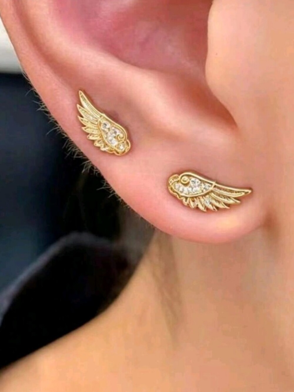 NEW! 14K Gold Plated Sparkling CZ Petite- Small Wing Stud Earrings